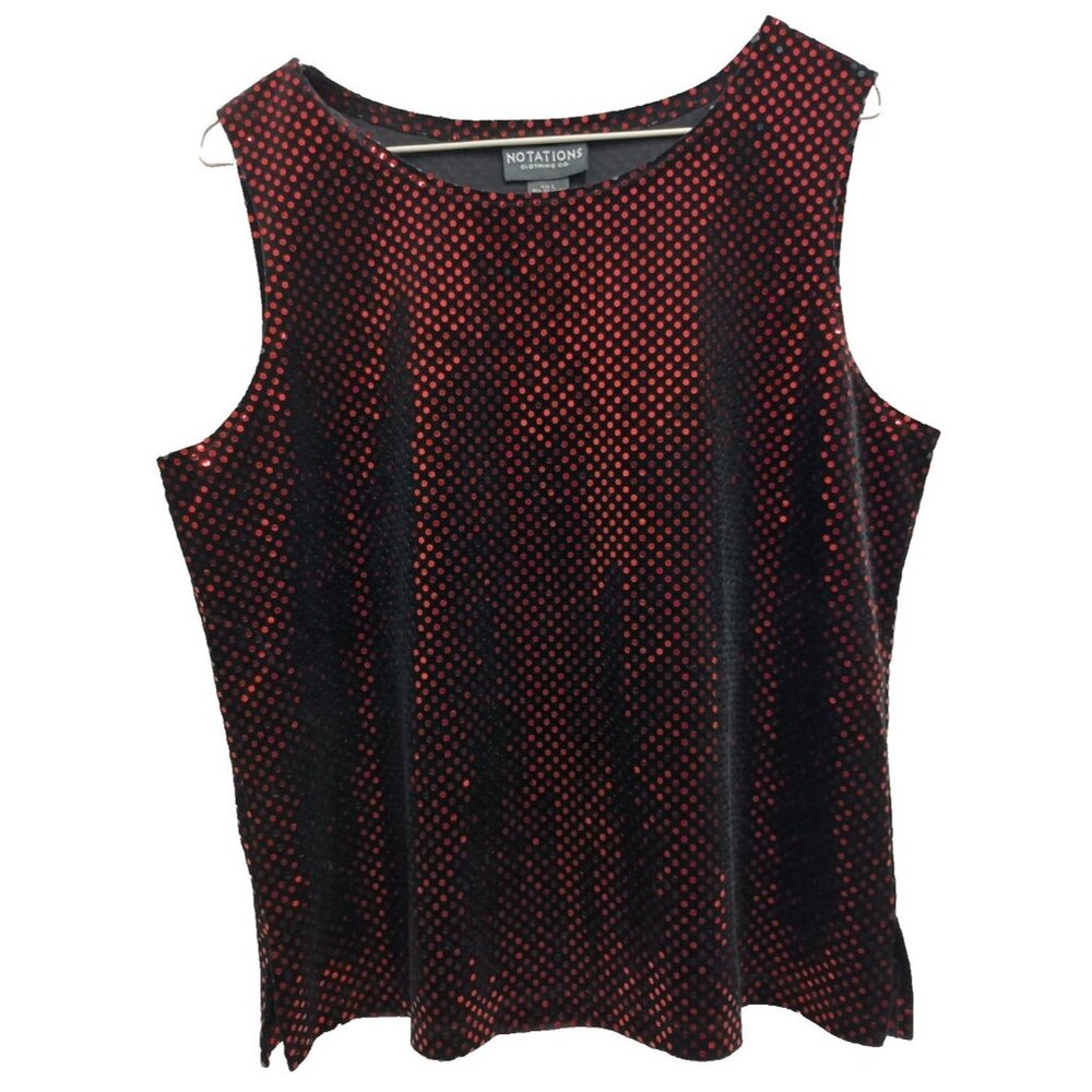 Vintage 90s Notations Womens Tank Top Large Red Sequined Holiday Whimsygoth